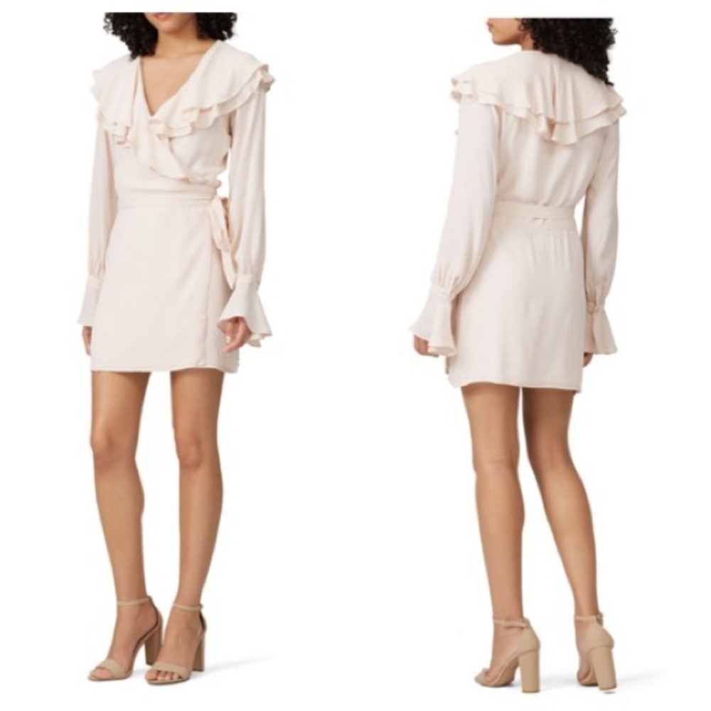 Ibiza Roam Ruffle Wrap Light Pink Layered Long Sleeve Mini Dress sz M